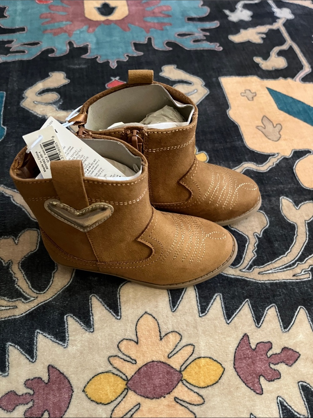 NWT Old Navy Brown Kids Cowboy Booties with Heart Patch